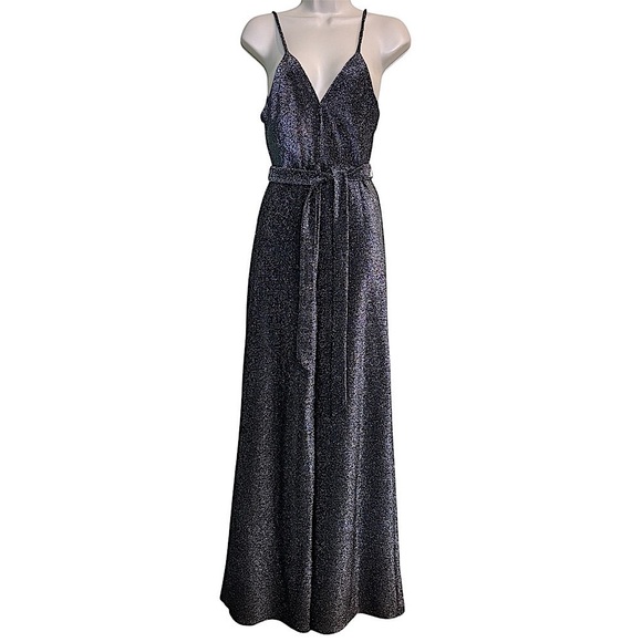 Forever 21 Black Silver Sleeveless Wide Leg Jumpsuit Size S - Picture 1 of 12